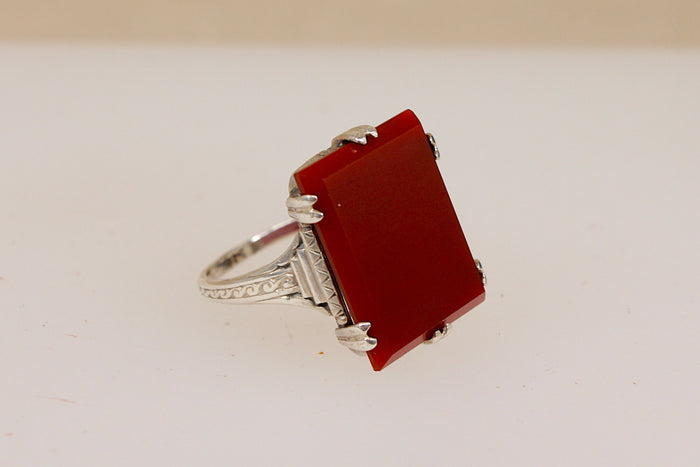 Stunning Art Deco Sterling Silver & Carnelian Ring