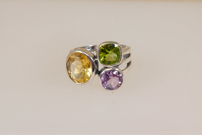 Stunning Bold Sterling Silver Multi-Gem Studio Style Ring
