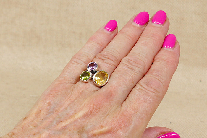 Stunning Bold Sterling Silver Multi-Gem Studio Style Ring