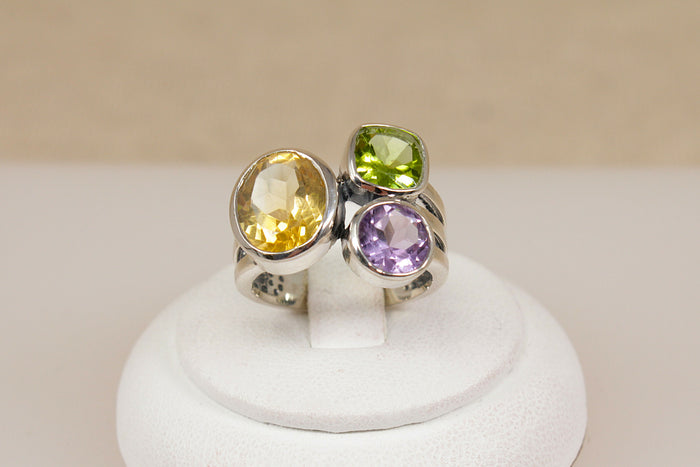 Stunning Bold Sterling Silver Multi-Gem Studio Style Ring