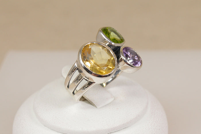 Stunning Bold Sterling Silver Multi-Gem Studio Style Ring