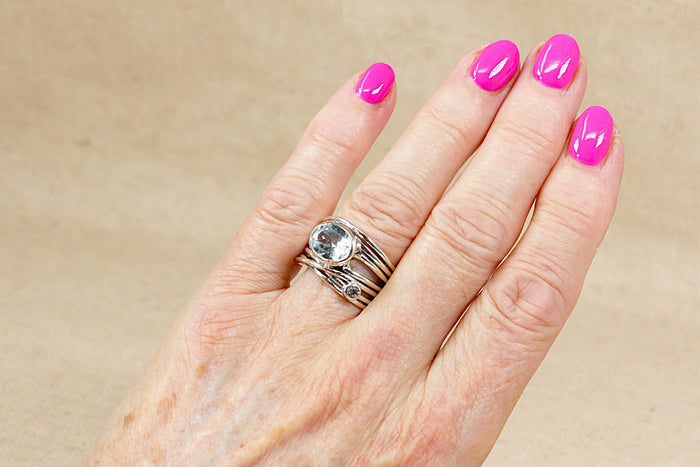 Stunning Handcrafted Silver & Blue Topaz Statement Ring