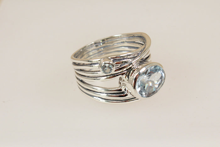 Stunning Handcrafted Silver & Blue Topaz Statement Ring