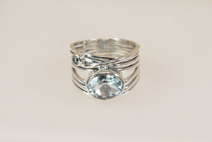 Stunning Handcrafted Silver & Blue Topaz Statement Ring