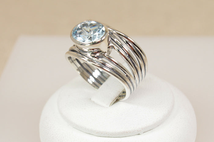 Stunning Handcrafted Silver & Blue Topaz Statement Ring