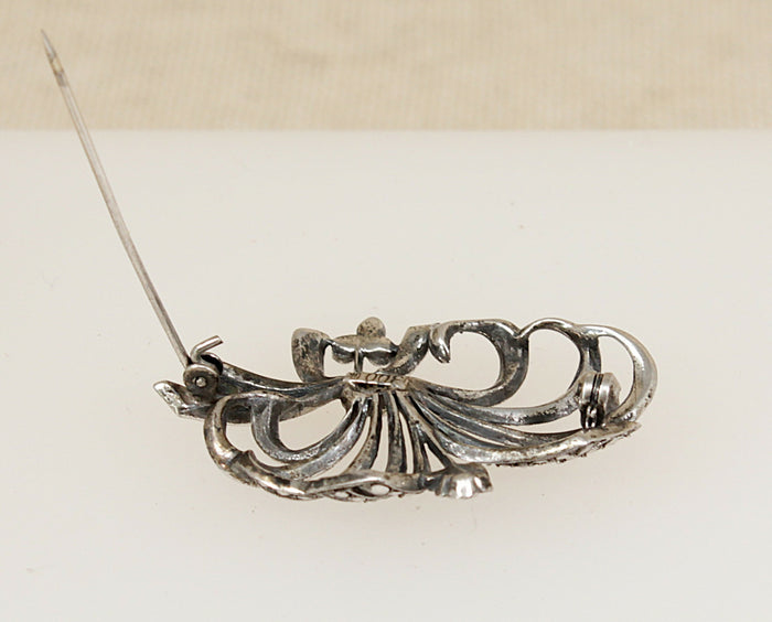 Stylish Art Deco Silver & Marcasite Floral Brooch – Continental 800 Silver