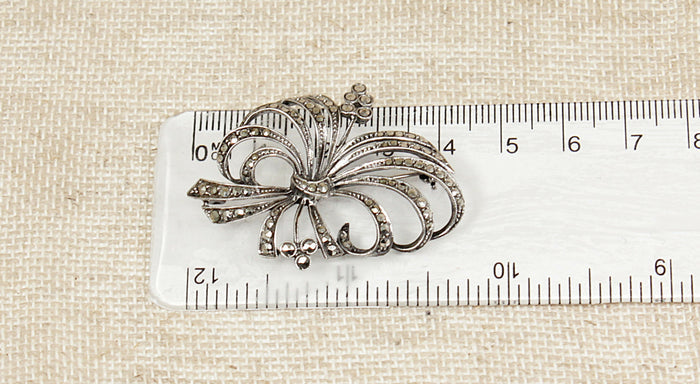 Stylish Art Deco Silver & Marcasite Floral Brooch – Continental 800 Silver