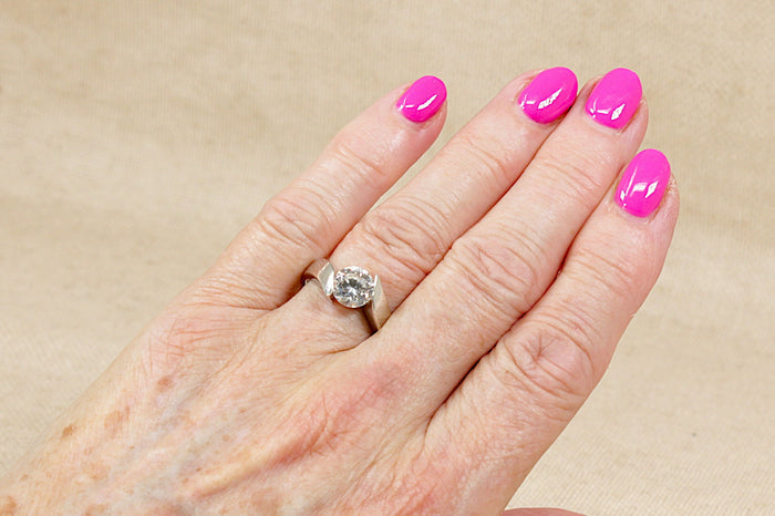 Stylish & Chunky Sterling Silver CZ Solitaire Twist Ring