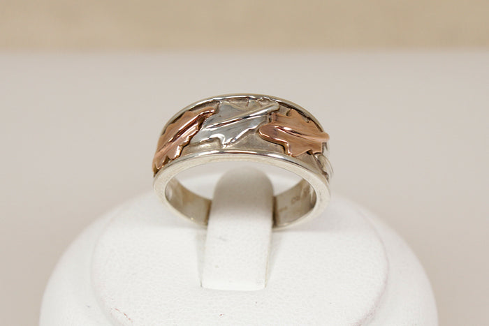 Stylish Silver & Gold Overlay Leaf Ring by Clogau