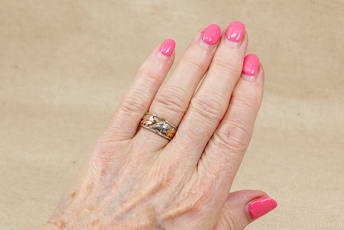 Stylish Silver & Gold Overlay Leaf Ring by Clogau