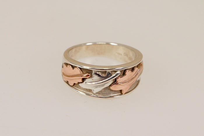 Stylish Silver & Gold Overlay Leaf Ring by Clogau