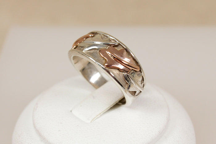 Stylish Silver & Gold Overlay Leaf Ring by Clogau