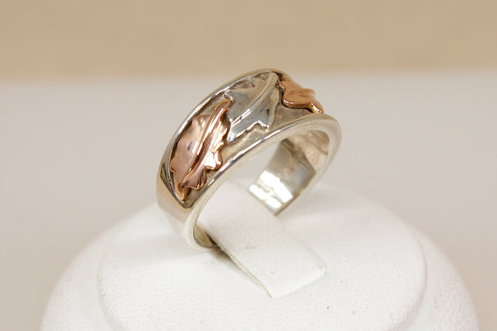 Stylish Silver & Gold Overlay Leaf Ring by Clogau
