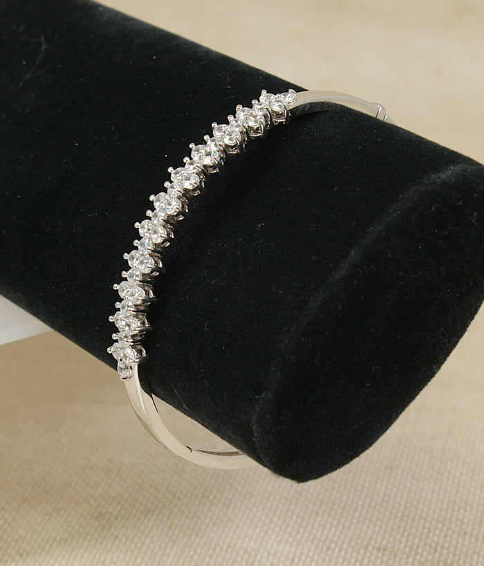 Stylish Sterling Silver & CZ Hinged Bangle – Stamped 925