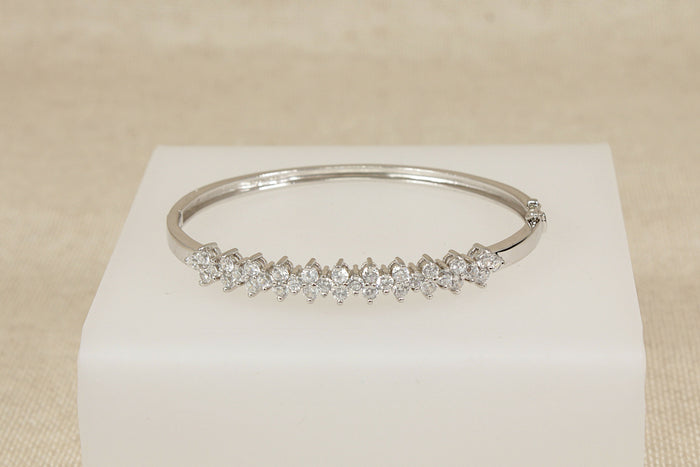 Stylish Sterling Silver & CZ Hinged Bangle – Stamped 925