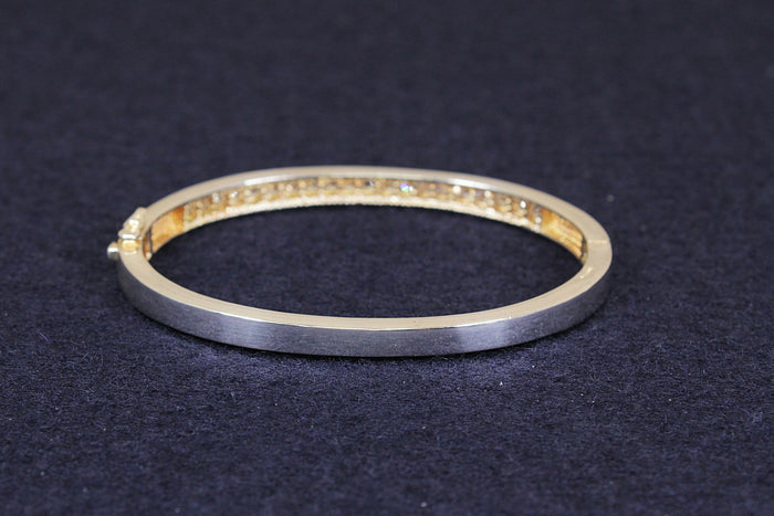 Stylish Sterling Silver Hinged Bangle with Square-Cut CZ