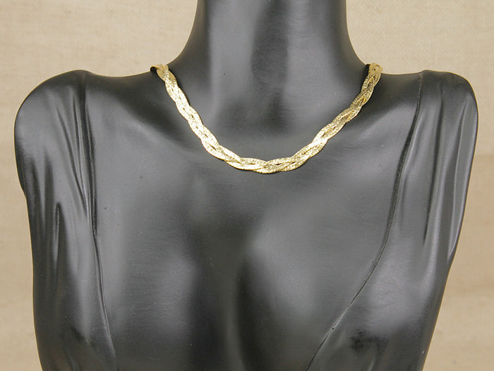 Stylish Vintage Italian Sterling Silver Gilt Plaited Necklace
