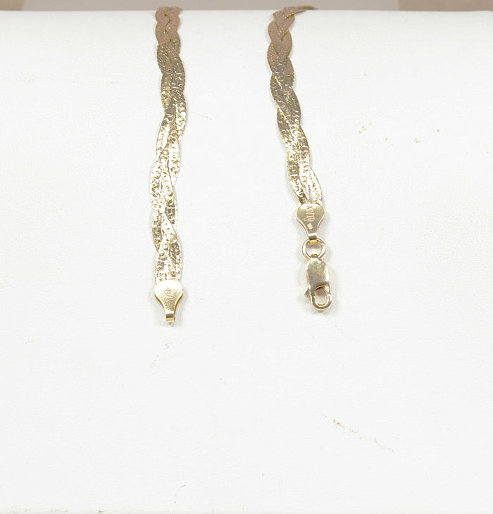 Stylish Vintage Italian Sterling Silver Gilt Plaited Necklace