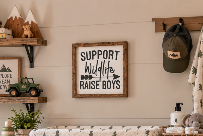 Support Wildlife Raise Boys Sign | Boy Mom Gift | Boys Room Decor | Rustic Farmhouse Nursery Sign