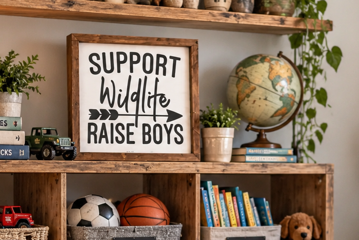 Support Wildlife Raise Boys Sign | Boy Mom Gift | Boys Room Decor | Rustic Farmhouse Nursery Sign