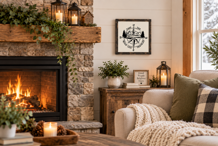 Take the Road Less Traveled Sign | Adventure Wood Sign | Rustic Cabin Wall Decor | Travel Gift | Outdoors Gift