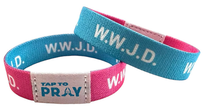 Tap To Pray Wristband Blue & Pink WWJD