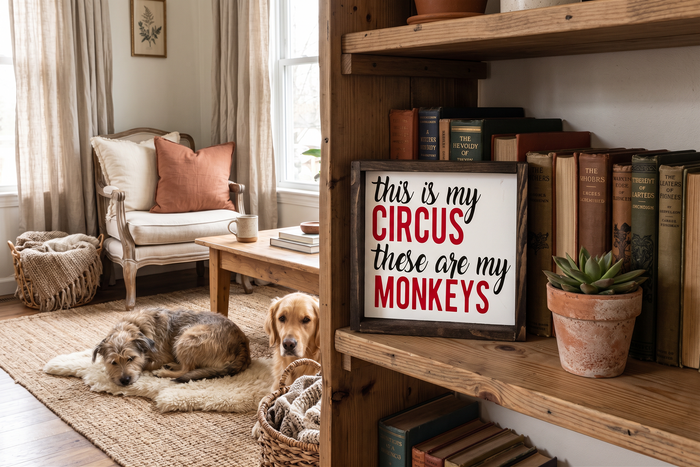 This Is My Circus These Are My Monkeys Sign, Funny Family Wood Sign, Playroom Wall Decor, Farmhouse Living Room Sign, Cute Mom Gift