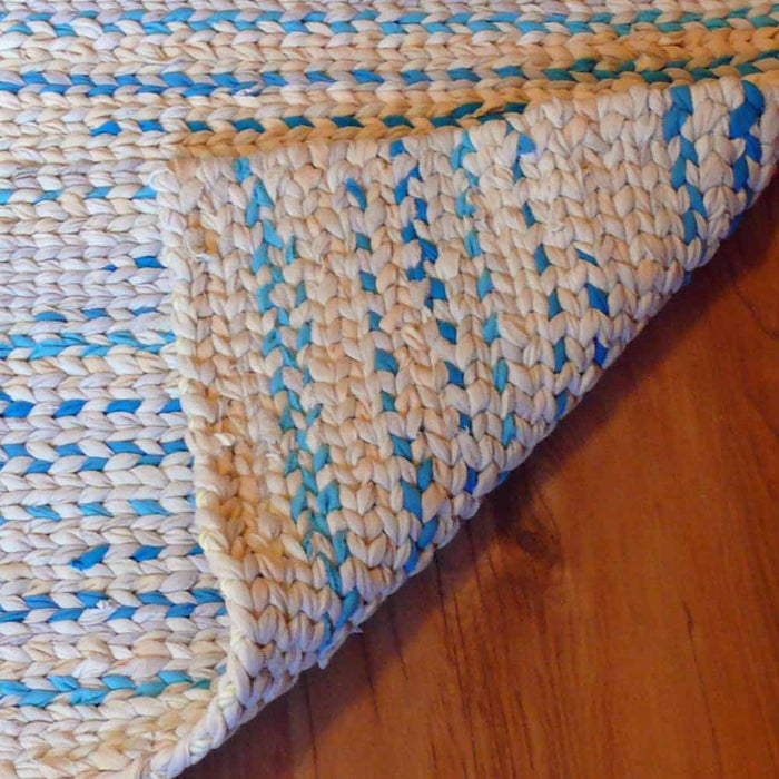 Twined Rag Rug, 19x30 Recycled Fabric Rug, Reversible Farmhouse Rug, Handmade Entryway Rug, Rustic Kitchen Rug, Upcycled Home Decor