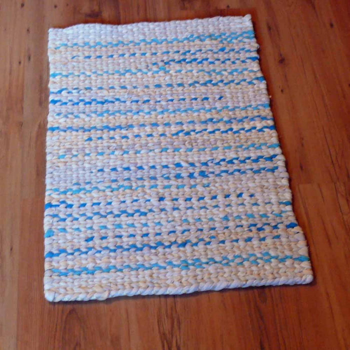 Twined Rag Rug, 19x30 Recycled Fabric Rug, Reversible Farmhouse Rug, Handmade Entryway Rug, Rustic Kitchen Rug, Upcycled Home Decor