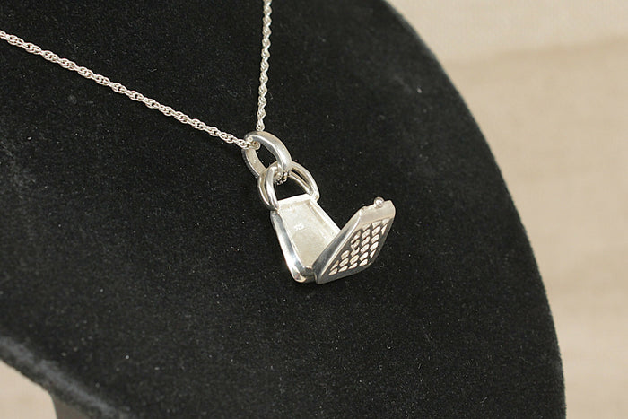 Vintage Sterling Silver & Marcasite Mini Handbag Perfume Pendant & Silver Chain