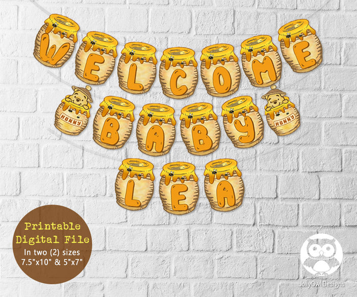 Winnie The Pooh Baby Shower Personalized Banner - Welcome Baby